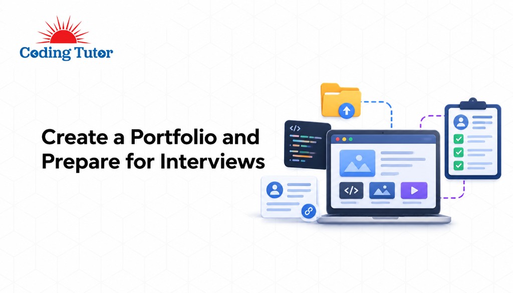 Create a portfolio and prepare for interviews with GitHub, projects, and a professional profile.